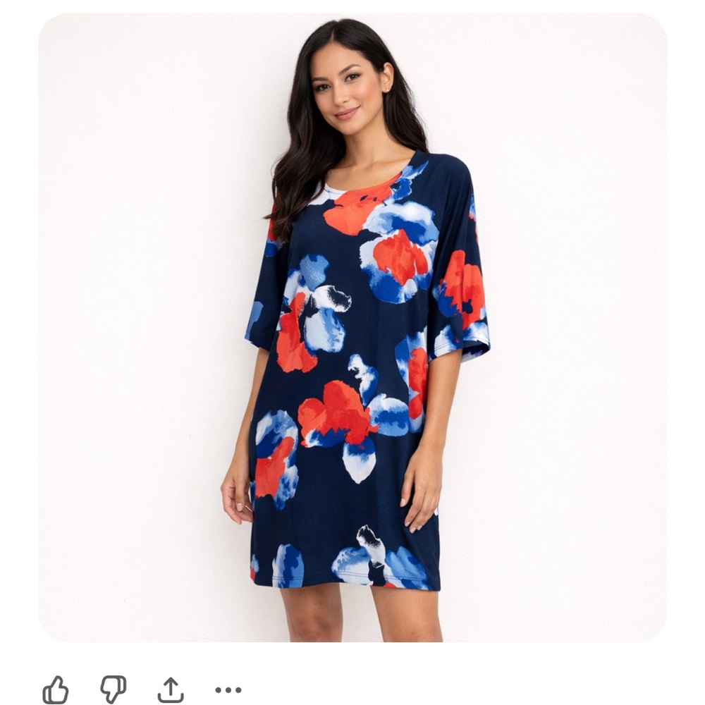 H by Halston Mini dress Watercolor Watercolor Floral Print Flowy Navy red Boxy M